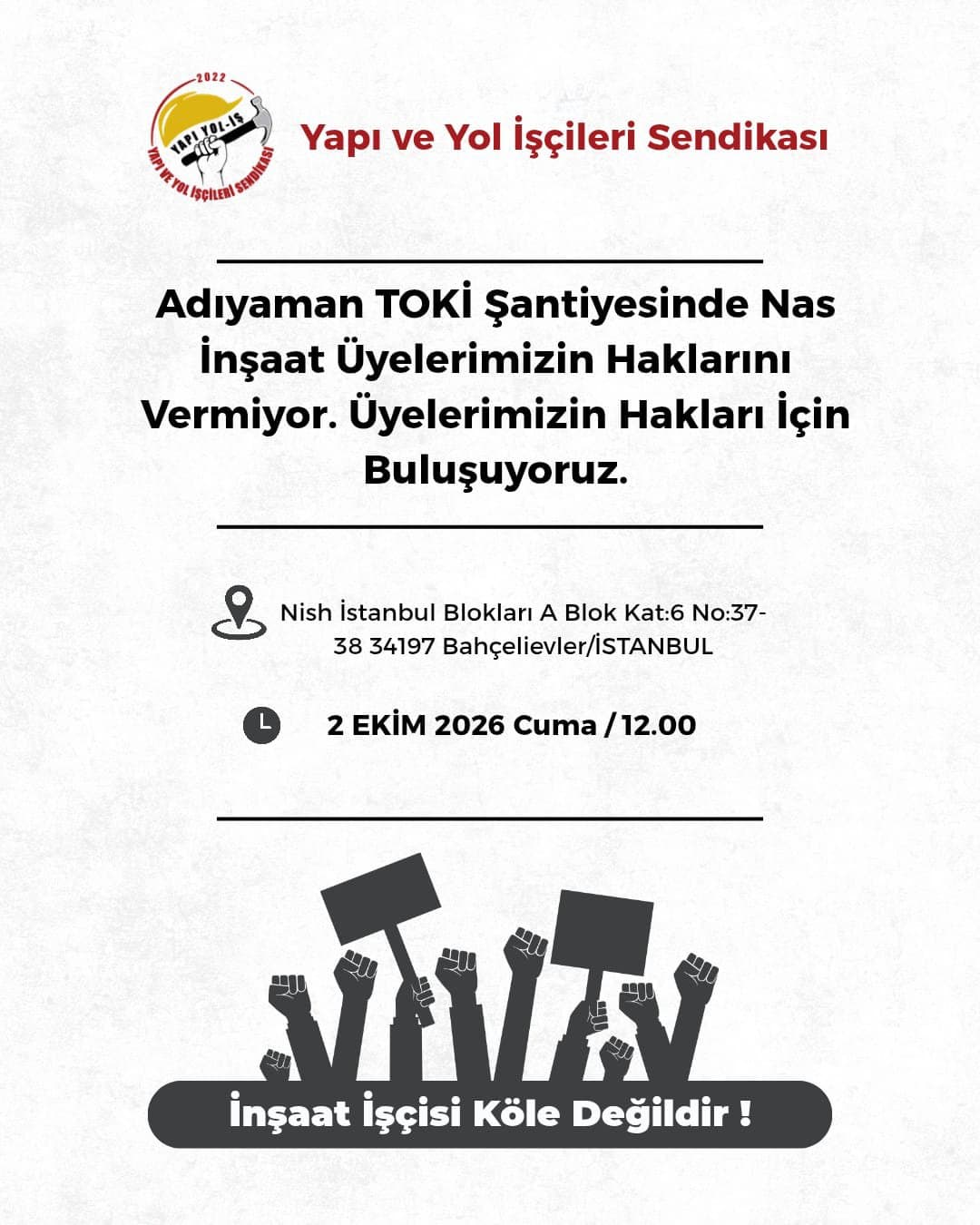 Adıyaman TOKİ Şantiyesinde yapılacak buluşmanın görseli